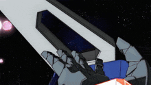 a cartoon drawing of a robot with a sword in the sky
