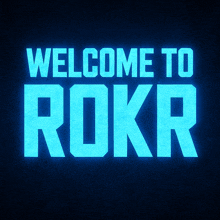 a blue sign that says welcome to rokr on a black background