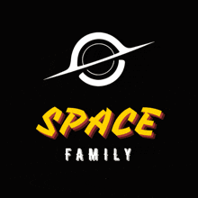a logo for the space family with a white planet in the center