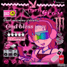 a picture of a girl with the words good morning friends god bless you on it