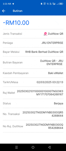 a phone screen shows a rm10.00 amount