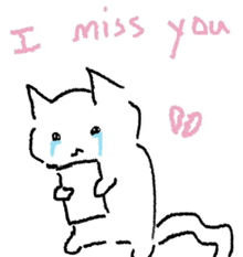 a drawing of a cat crying with the words " i miss you "