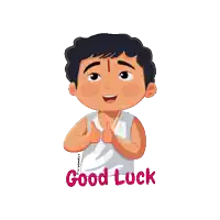 a cartoon of a boy giving a thumbs up with the words good luck written below him