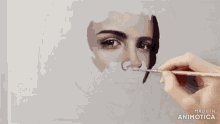 a painting of a woman 's face is being made in animatica