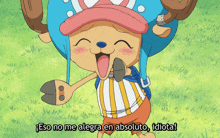 a cartoon character with the words " eso no me alegra en absoluto idiota " written below him