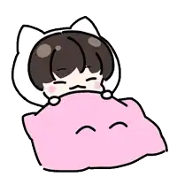 a cartoon drawing of a person sleeping on a pink blanket