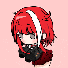 a drawing of a girl with red hair and white stripes