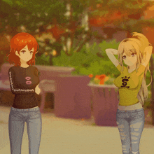 a girl with red hair is wearing a black shirt that says heavy metal on the sleeves