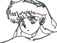 a black and white drawing of a girl 's head