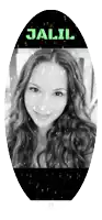 a black and white photo of a woman with the name jalil on the bottom