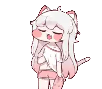 a cartoon girl with long white hair is sleeping with her eyes closed .