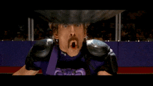 a man in a purple headband with a skull on it