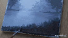 a painting of a body of water is being made in animatica