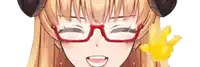 a close up of a girl 's face with horns and glasses .