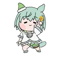 a cartoon drawing of a girl with green ears and a flower on her head .