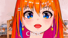 a close up of a girl 's face with the word choc written on it