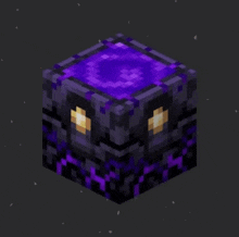 a minecraft block with a purple background and a glowing light inside of it .