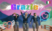 the word grazie is on a purple background