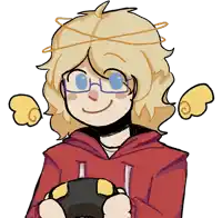 a drawing of a person with a halo on their head holding a game controller