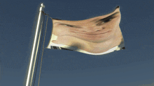 a flag with a man 's face on it is flying in the wind