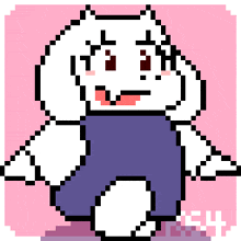 a pixel art drawing of a sheep with a purple outfit