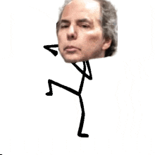 a stick figure with a man 's head sticking out of it .
