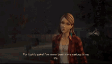 a couple of women are kissing in a video game and one of them is talking to the other .
