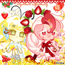 a picture of sugarlova supremacy with strawberries and butterflies in the background