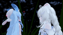 two anime girls are standing next to each other and one has a bunny ear