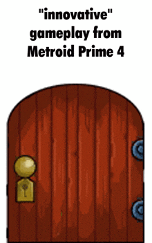 a picture of a door with the words " innovative gameplay from metroid prime 4 " above it