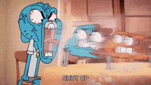 gumball and darwin from the amazing world of gumball are screaming at each other