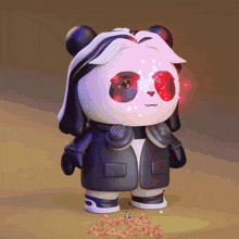 a panda bear wearing headphones and a jacket with the words " panda 's awakening " written on the bottom