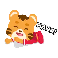 a cartoon of a tiger laying down with the word haha behind it