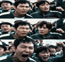 a group of men are screaming and making faces