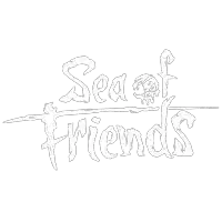 a drawing of the sea of friends logo with a skull on it