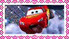 a picture of lightning mcqueen from the movie cars flying through the air .