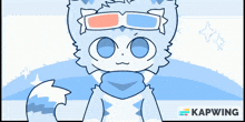 a cartoon of a cat wearing 3d glasses with the word kapwing in the corner