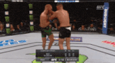two men are fighting in a ufc ring with a bud light banner in the background