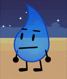 a blue cartoon character with black arms and legs is standing on the beach