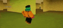 a cartoon character is dancing in a room with a yellow wall in the background .