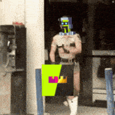 a man in a police uniform has a pixelated face on his head