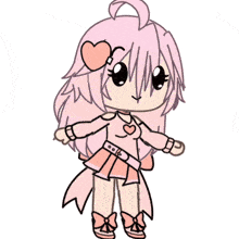 a girl with pink hair and a heart on her head