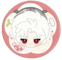 a drawing of a person with white hair and red eyes on a pink background