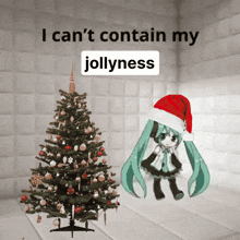 a girl in a santa hat is next to a christmas tree