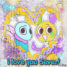 a picture of two cartoon characters with the words " i love you sever "