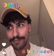 a man wearing a hat with the words omg a hit tweet on the bottom