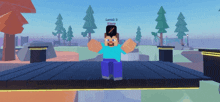 a minecraft character is standing on a bridge with trees in the background and says level 2