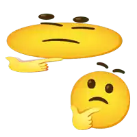 a yellow smiley face with a hand pointing at it and another smiley face thinking