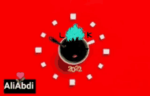 a clock with the year 2022 and a cartoon character on it