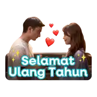 a sticker that says selamat ulang tahun with a man and woman
